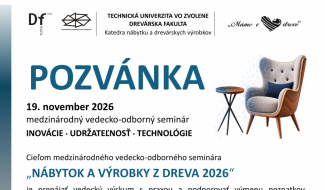 Pozvánka na medzinárodný vedecko-odborný seminár „Nábytok a výrobky z dreva 2026“