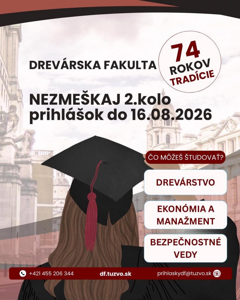 2. kolo podávania prihlášok na štúdium na Drevárskej fakulte TU vo Zvolene