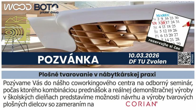 Pozvánka na odborný seminár: PLOŠNÉ TVAROVANIE V NÁBYTKÁRSKEJ PRAXI 